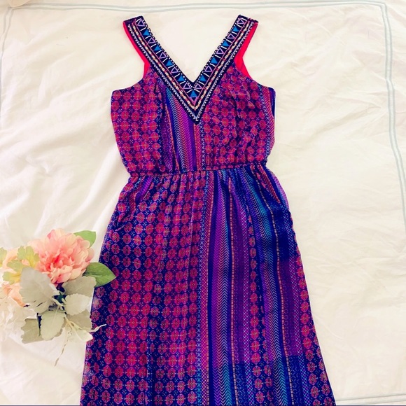 Francesca’s summer Pink Maxi Dress, V Neckline S - Picture 3 of 12